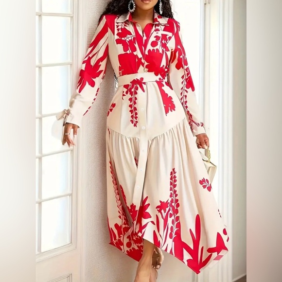 Plus Size Floral Print Asymmetrical Hem Ruched Midi Dress - Picture 3 of 3